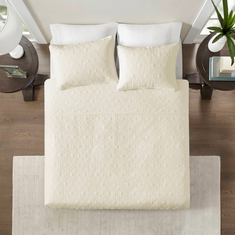 Lit très grand / très grand crème - Courtepointe réversible avec confort et style Matelassé en coton rembourré couleur 90% rembourrage pour une conception douce