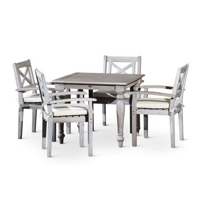 Stylish Solid Wood Square Table In Silver Gray For Outdoor Relaxation And Entertaining With Glaze, Functional Piece