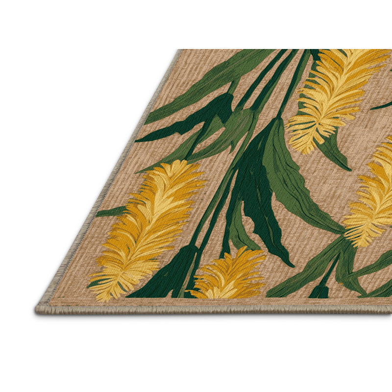 Machine Washable Botanical Brown Area Rug, Square 8'