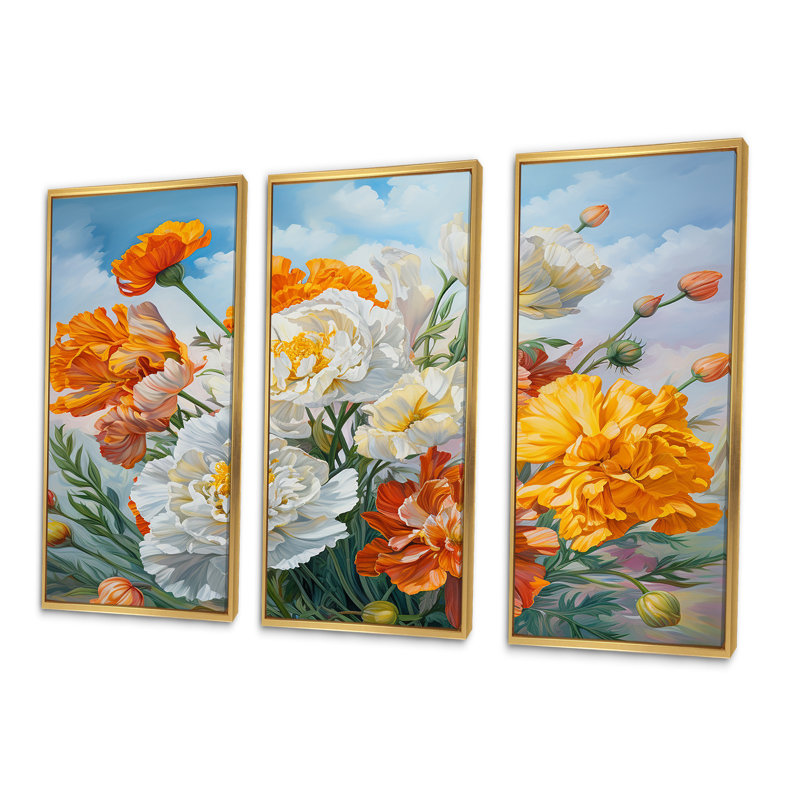 Ensemble de décorations murales jaune discret - fleurs, Gold Floater Framed, H 32 po x l 48 po x P 1 po