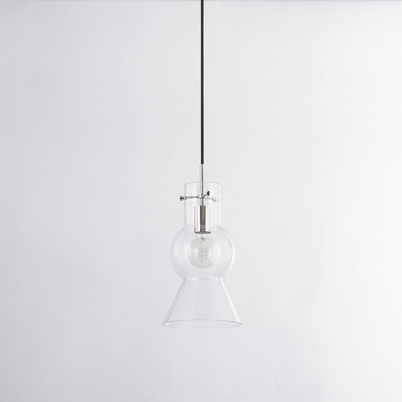 Luminaire suspendu 1 lumière Mirabel, Nickel poli, H 15,5 po x l 7,5 po x P 7,5 po