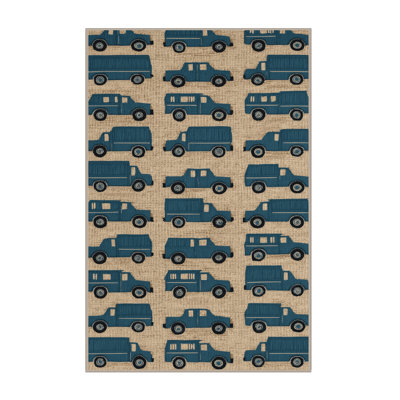 Machine Washable Transportation Brown Area Rug