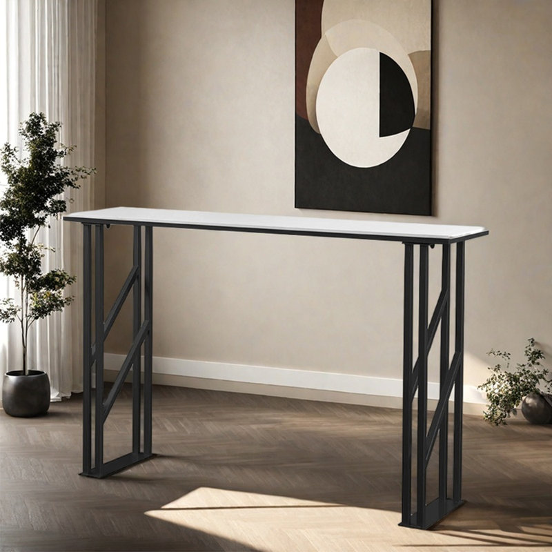 Une table de bar simple et élégante, Blanc, H 41,3 po x L 78,7 po x l 15,7 po