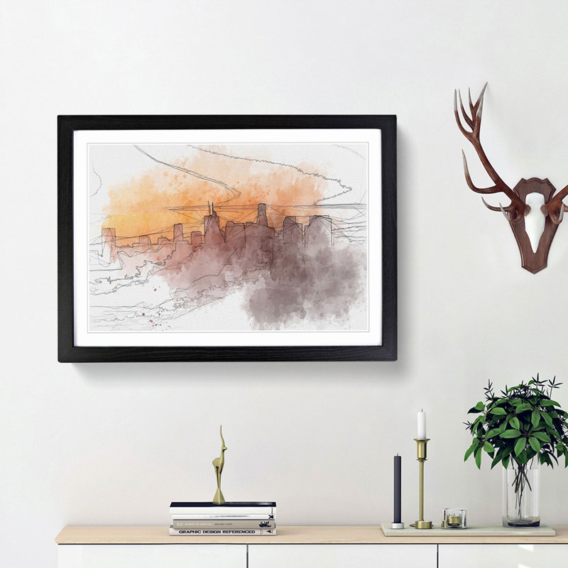 Downtown Los Angeles at Sunset in Abstract - Picture Frame Graphic Art Print, 36cm H x 48cm W x 2cm D, Black Framed