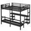 Grand lit superposé simple TG avec bureau, tablettes, DEL et USB, canapé pliable, lit mezzanine multifonctionnel, noir