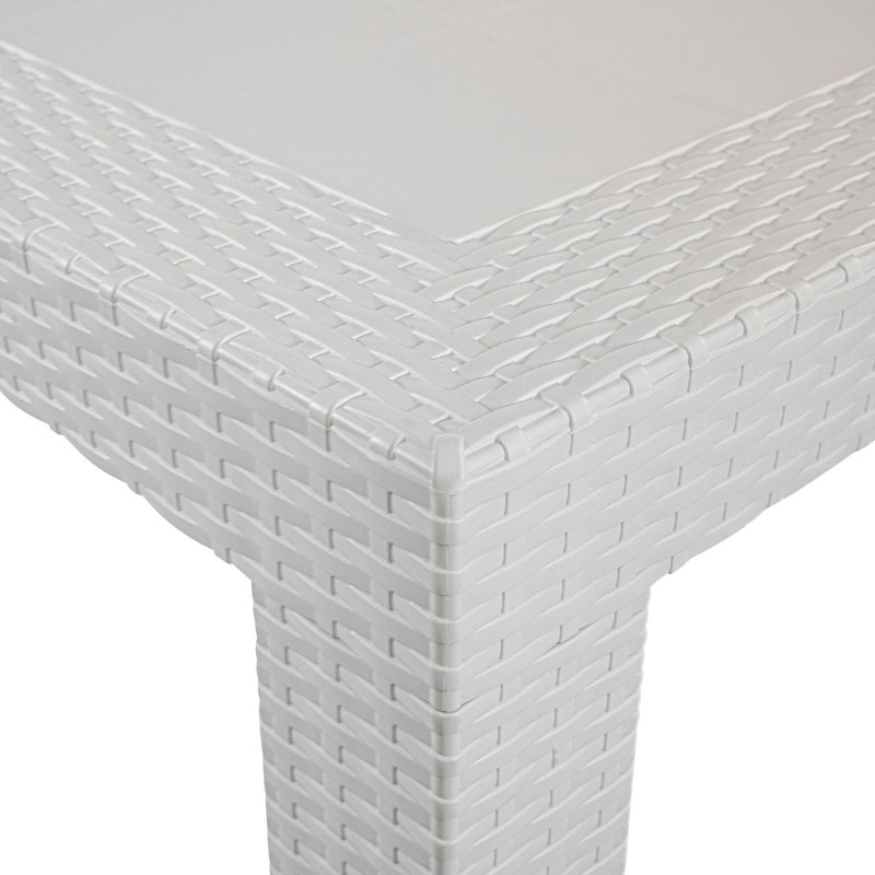 2-Piece Outdoor Dining Set with Square Dining Table with Weave Design and 2 Accent Side Chair, White
