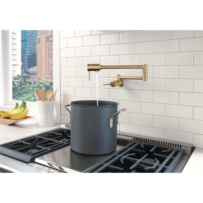 Modern Brushed Gold Pot Filler Kitchen Faucet, Wall Mount Kitchen Faucet, Champagne Bronze, Champagne Bronze
