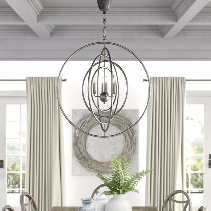 Brooks 4 - Light Chandelier, Antique Silver
