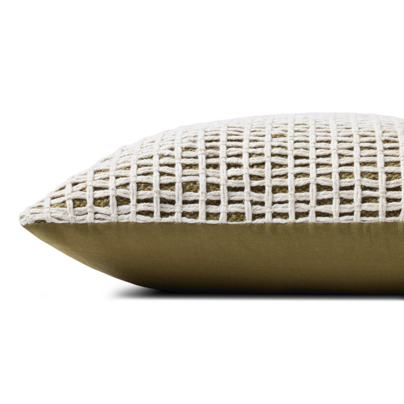 Strasbourg Plaid Cotton Blend Reversible Throw Pillow, Polyester/Polyfill, Green/Ivory