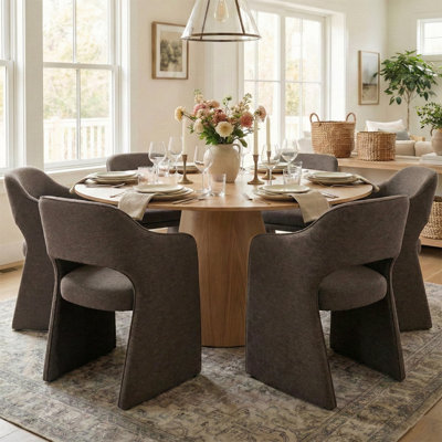 6 - Person Dining Table Sets With Round Table & 6 Upholstered Waterproof Chairs