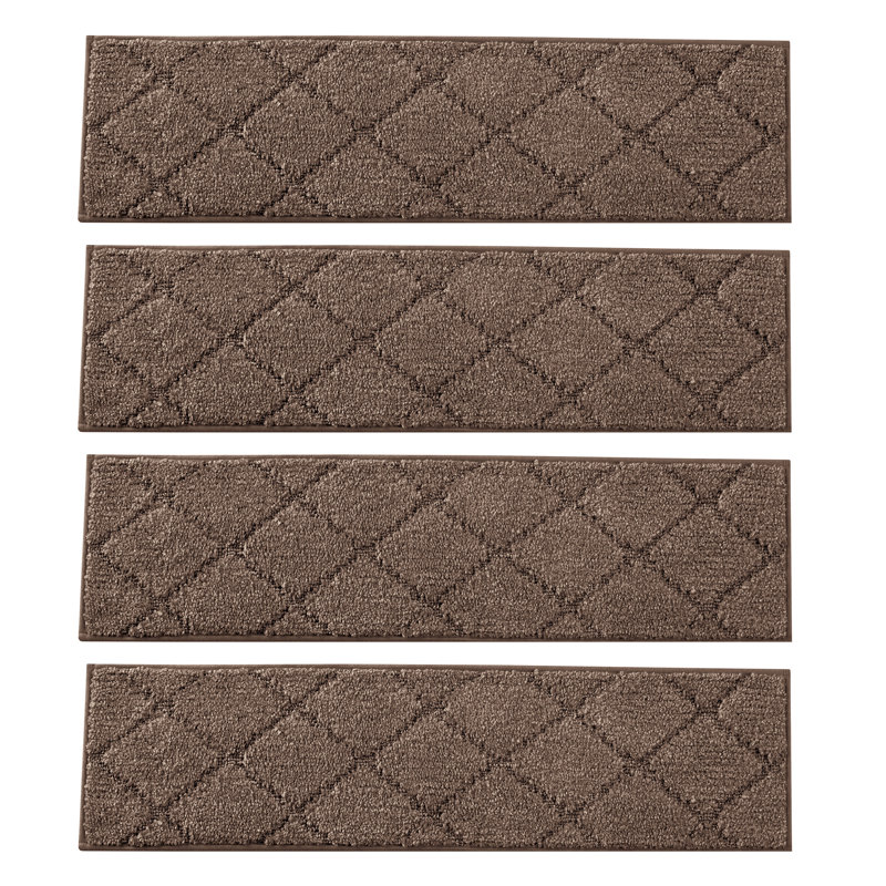 Tapis d'escalier ultra-doux à motif de losanges antidérapants - ensemble de 4, Chocolat