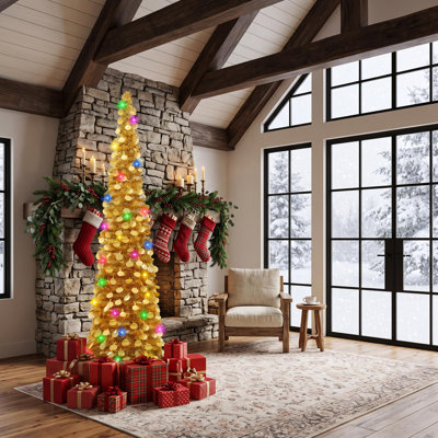 6.5ft Pre-Lit Artificial Christmas Tree with 70 Colorful LED Lights and Pop-Up Design