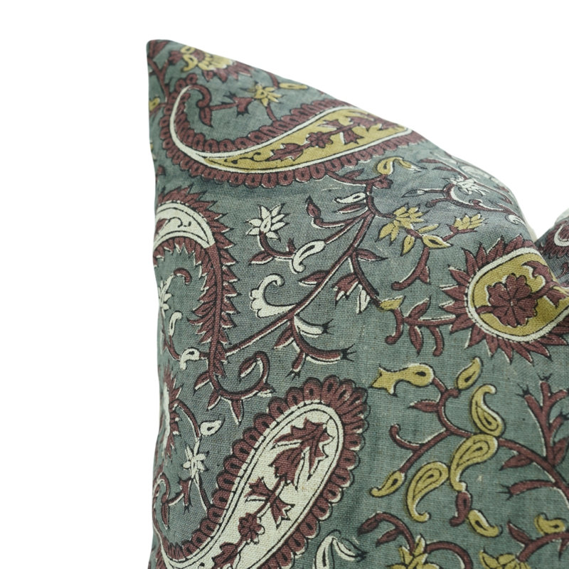 Housse de coussin fabriquée à la main Fabividine - canapé traditionnel imprimé bloc, Kiara, brun chocolat, Carré 16 po