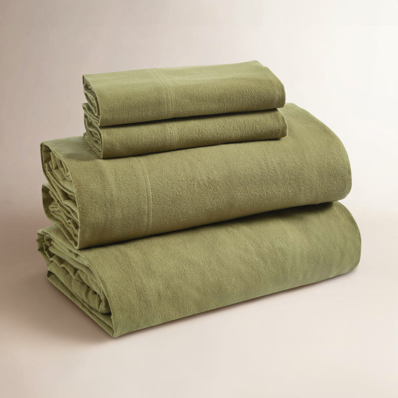 Ensemble de draps 100% flanelle Rome, Ensemble de draps pour lit double avec 2 taies d'o, Sauge