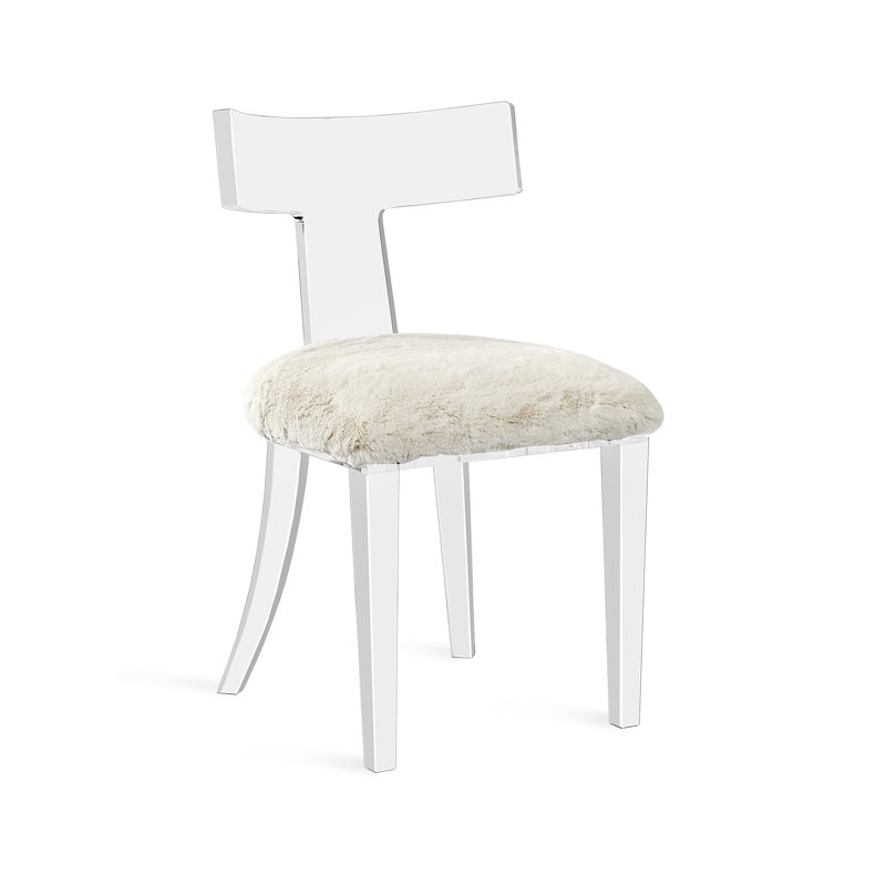 Ivory Faux Fur Upholstered Acrylic Side Chair