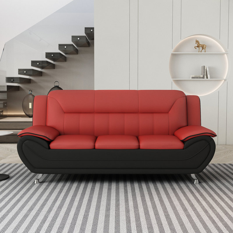 Dah 79.2'' Faux Leather Sofa, Red Faux Leather