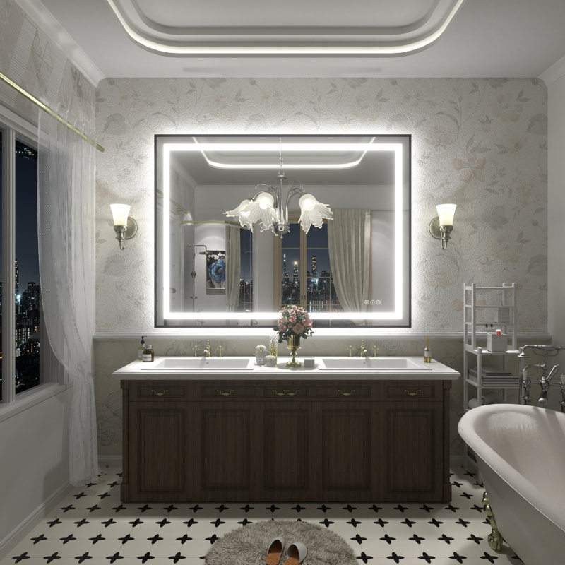 Wayfair Basics® UL Certified Front & Back LED Anti-Fog Tempered Glass Framed Bathroom/Vanity Mirror, 48" x 36"