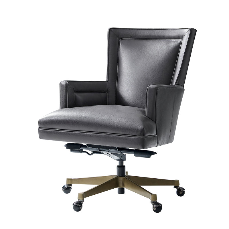 Chaise de bureau Jacinto, Cuir véritable gris