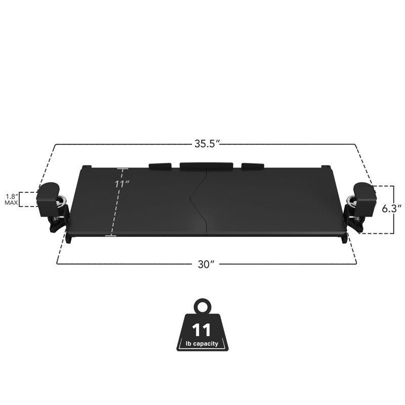Clamp-on Keyboard Tray 30 x 11 inches, 6.3" H x 35.5" W x 11" D