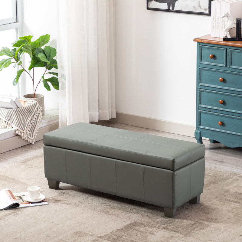 Repose-pieds de rangement rectangulaire avec charnière de sécurité de 41 po Demingo, Gris