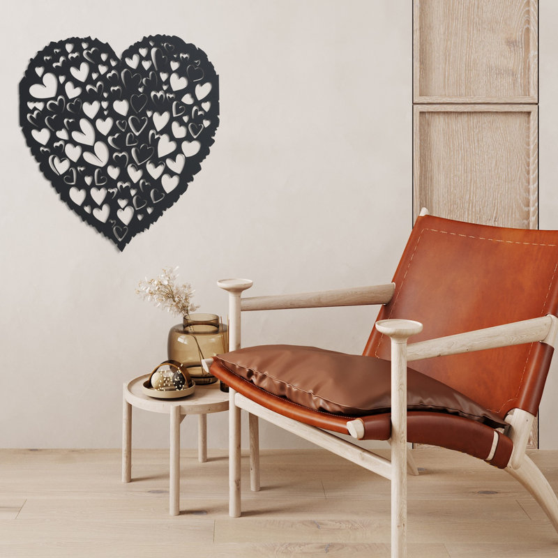 Art mural Clustered Hearts, H 23,6 po x l 23,6 po x P 1 po, Noir