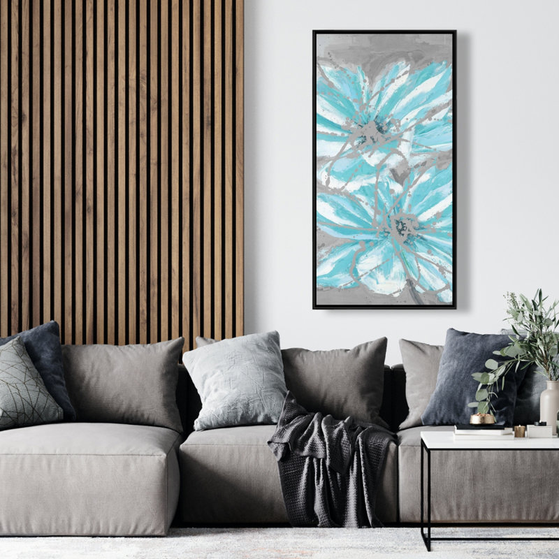 Two Little Abstract Blue Flowers Print On Canvas, H 48 po x l 24 po
