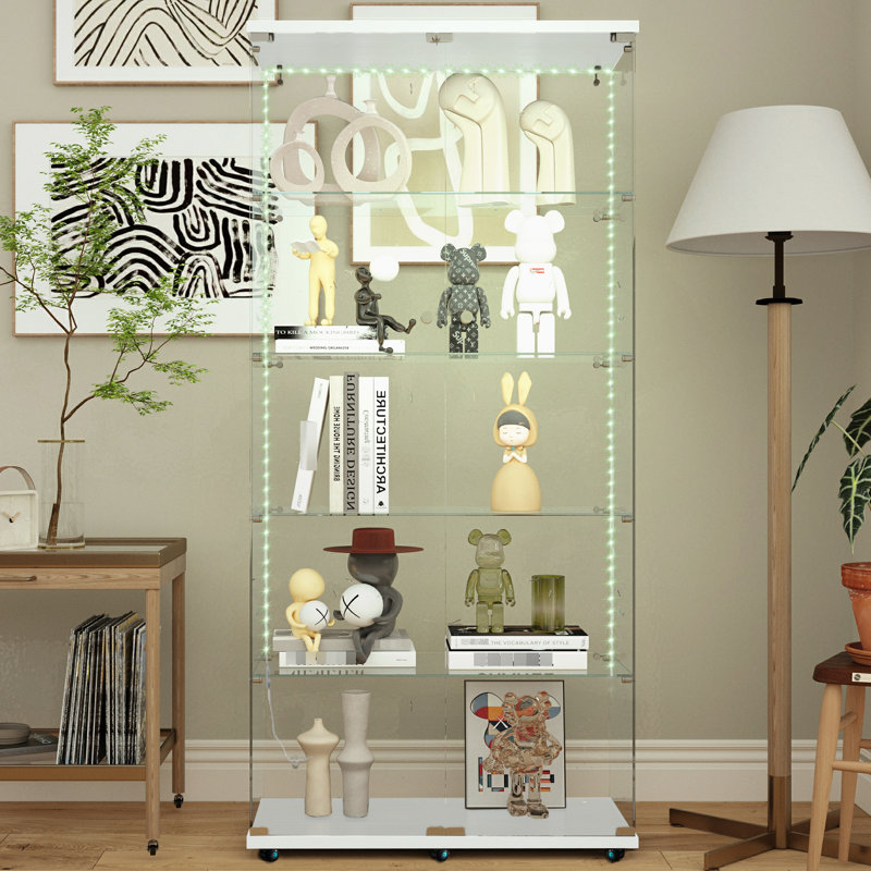 Armoire de rangement en verre trempé Enable, Blanc, H 74,54 po x l 30,34 po x P 13,23 po