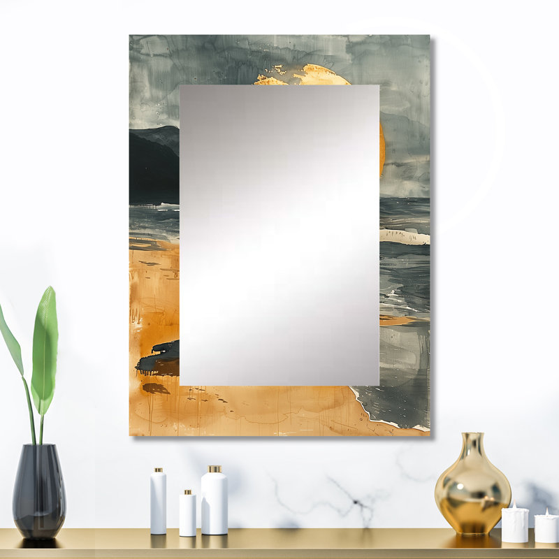 Golden Coastal beach sunset - miroir mural unique sur plage, miroir doré, impression sur métal, 32 po x 24 po