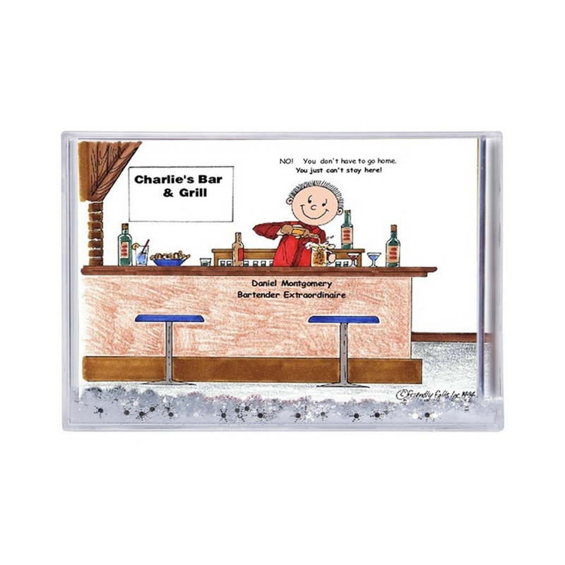 Cadeau personnalisé avec cadre de boule à neige - barman mâle, Oui, H 2,5 po x l 3,75 po x P 1 po