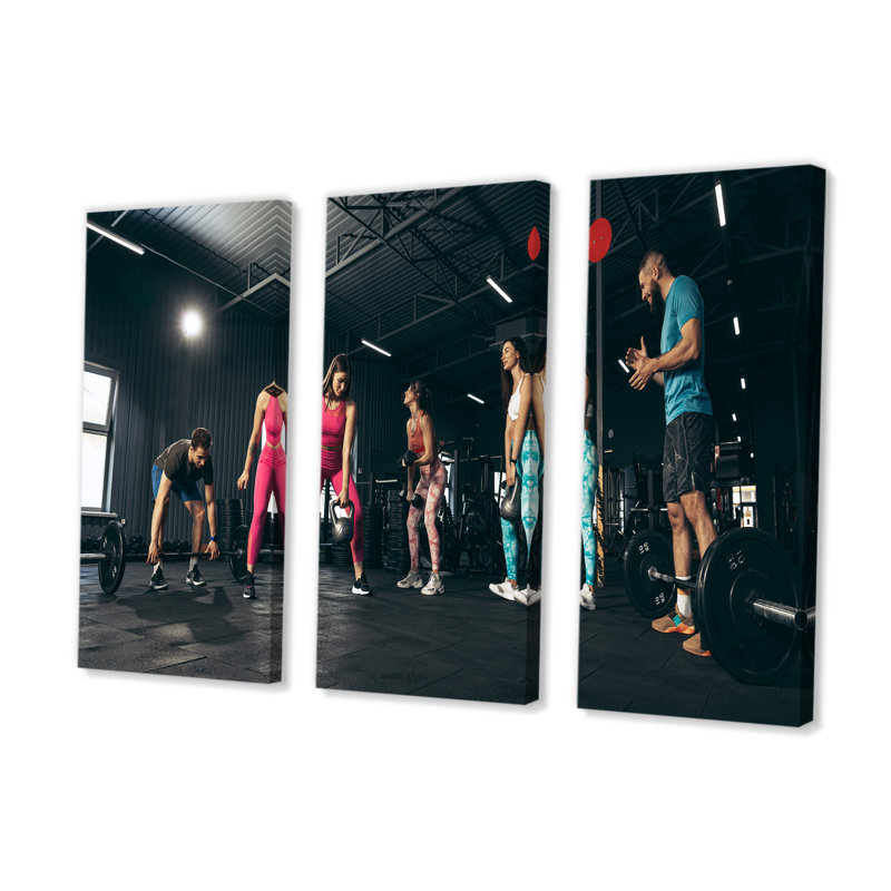 Entraînement de groupe de musculation en salle - Aérobie et musculation, ensemble d'art sur toile, H 32 po x l 48 po x P 1 po