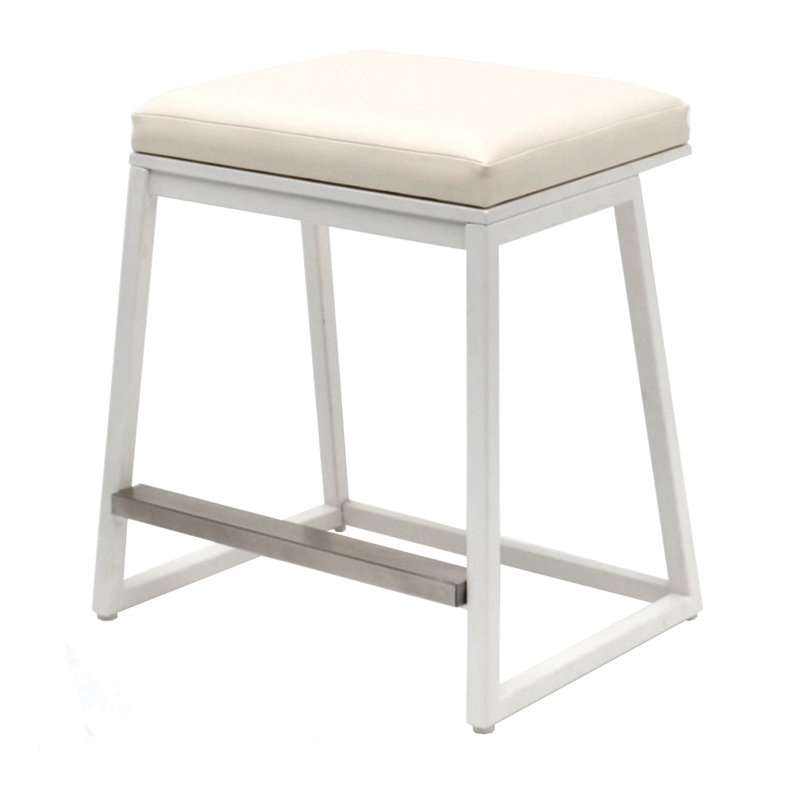 Widya Upholstered Counter Stool with Metal Frame, White, Bar Stool (29.5" Seat Height)
