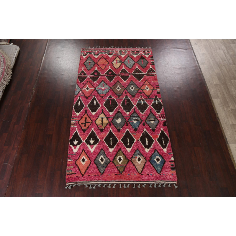 Tapis rose en laine noué à la main de conception unique 5 pi 10 po x 10 pi 6 po