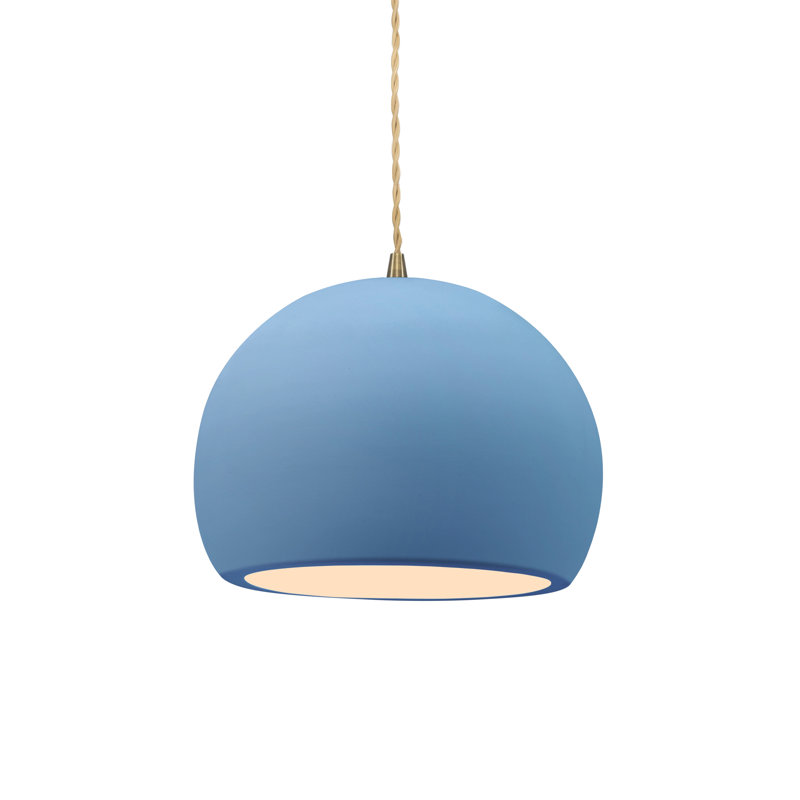 Luminaire suspendu à 1 lumière Aschwin, H 6 po x l 7 po x P 7 po, Bleu ciel, Laiton antique