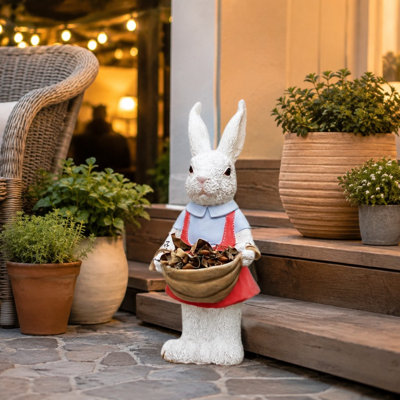 Statue de lapin de 43 cm avec pot de fleurs, sculpture, ornement de jardin