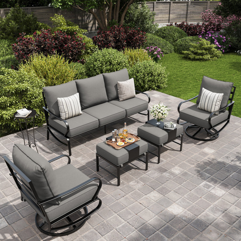 Vanwagenen 5-Person Patio Conversation Set With Cushion, Gray