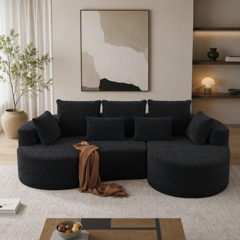 Canapé d'angle surdimensionné moderne en chenille, avec assise extra profonde et large, 7 coussins et combinaison libre pour salon et chambre