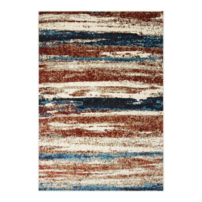 Tapis brun / bleu à motif abstrait sahiba, Rectangle 4 pi x 5 pi