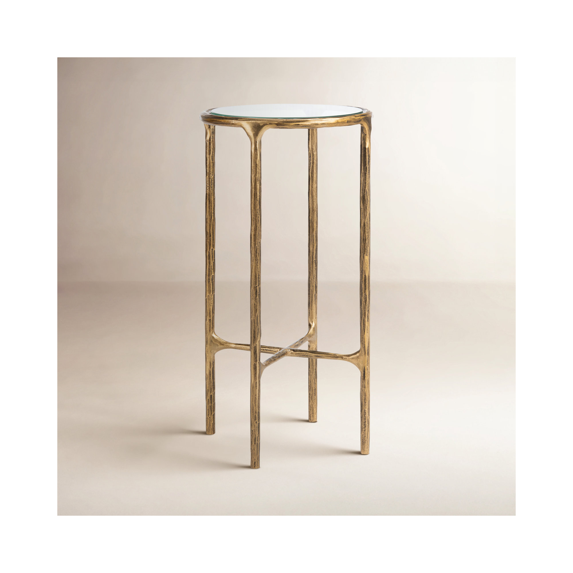 Evelynn Glass Cross Legs End Table, Brass