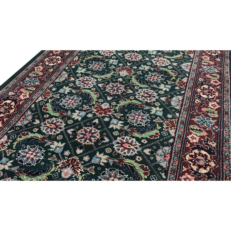 Hand-Knotted High-Quality Green and Red Runner