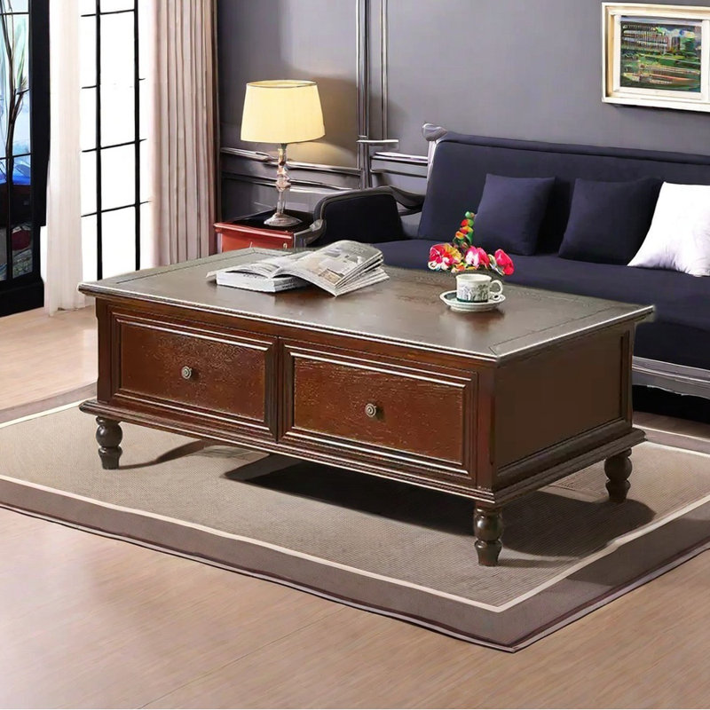 Wide solid wood coffee table, 18.3" H x 47.24" L x 25.59" W
