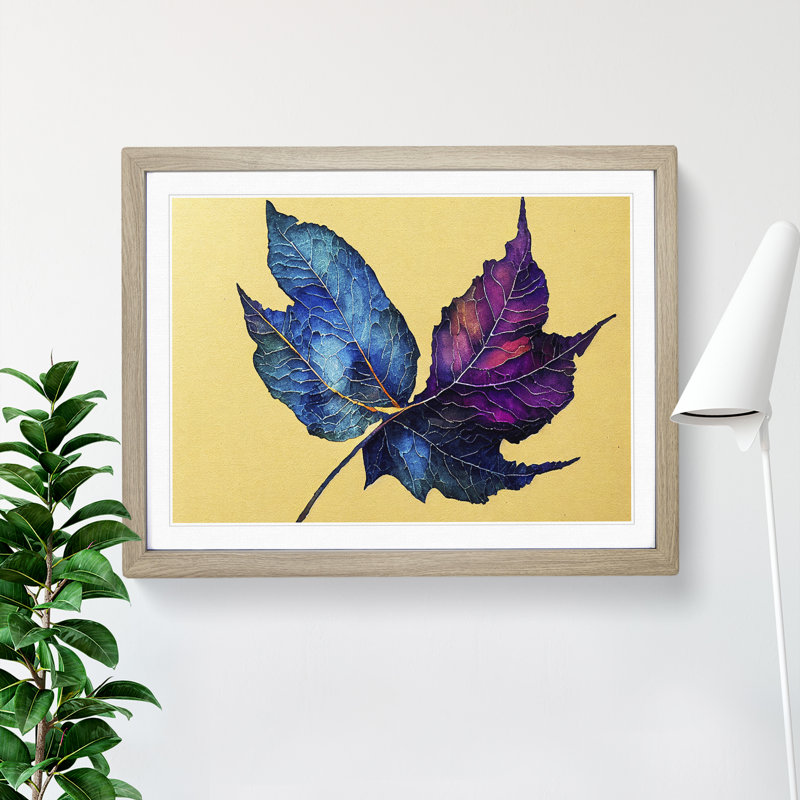 Stunning Plant Leaf - Single Picture Frame Print, 46cm H x 64cm W x 2cm D, Oak