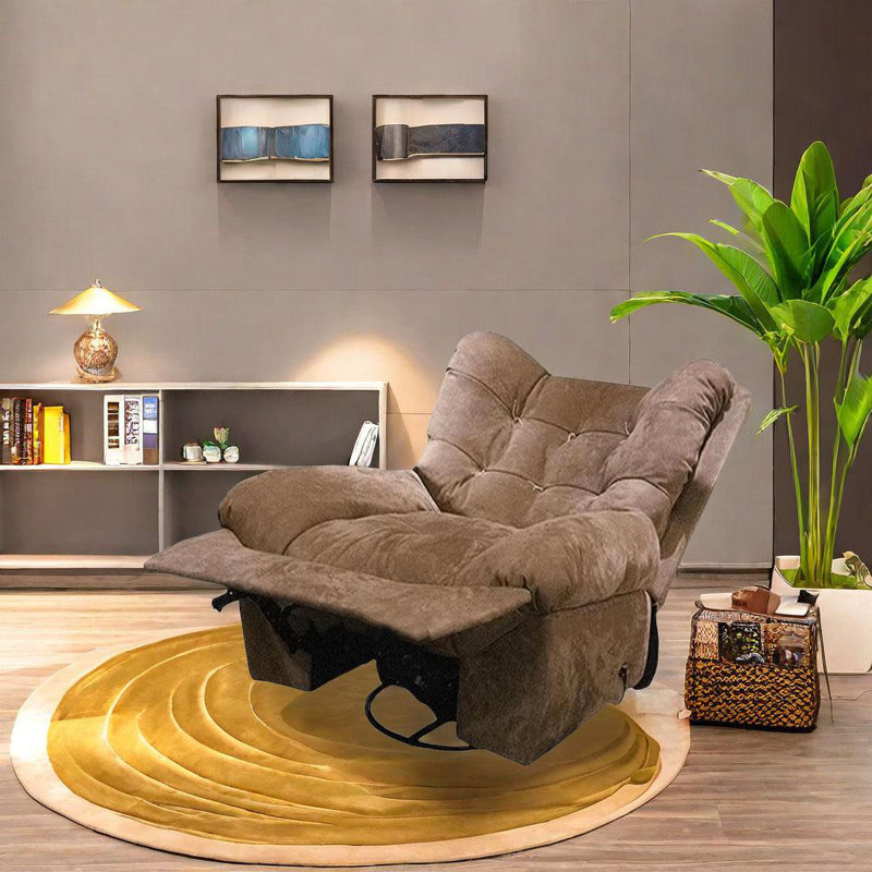High-Back Recliner With Adjustable Angle Upholstered Swivel Recliner, Brown