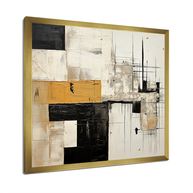 Beige et noir Divine Simplicity IV - peinture abstraite, art mural, Cadre doré simple, H 24 po x l 24 po x P 1 po
