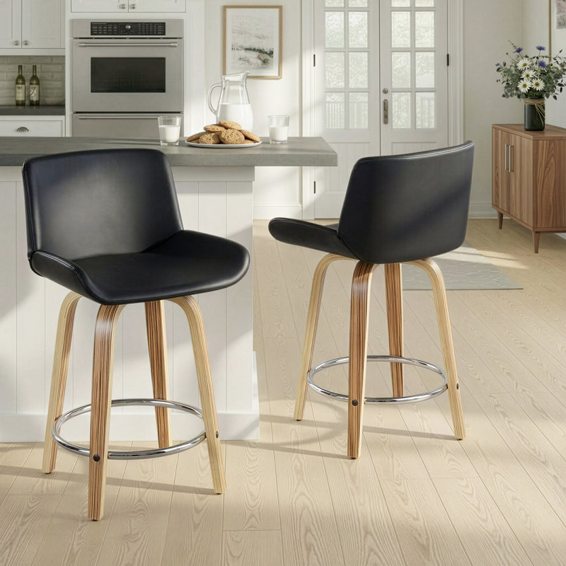 Rondell 24" Fixed-Height Counter Stools with Round Built-In Footrests, Black, Counter Stool (24” Seat Height)