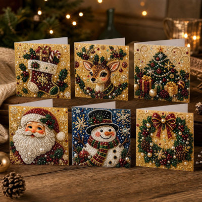 Christmas Decor 6pcs DIY Golden Noel Diamond Paintings Christmas Greeting Card