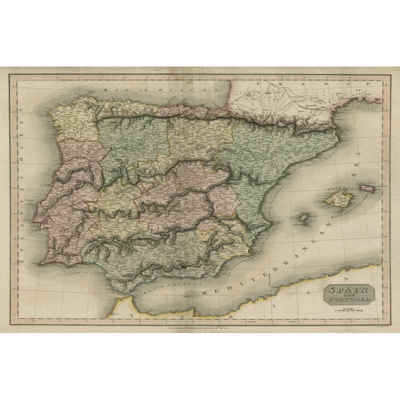 Vintage Map Of Spain & Portugal by S.I. Neele - Wrapped Canvas Print, 30cm H x 46cm W