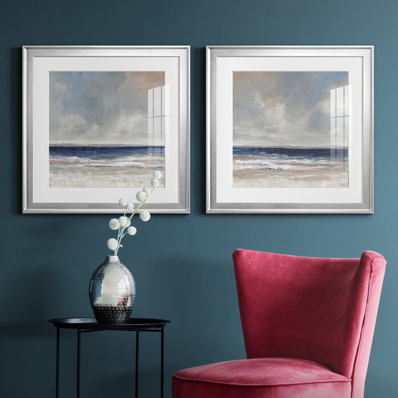 «Distant Land I», ensemble de 2 reproductions d'art encadrées, H 17,5 po x l 35 po x P 1,5 po, Papier avec cadre argenté