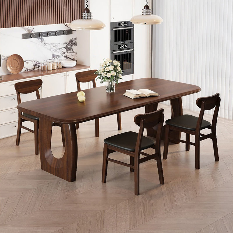 Nut-brown Rectangular Solid Wood Dining Table, 29.92"H×55.12"L×27.56"W