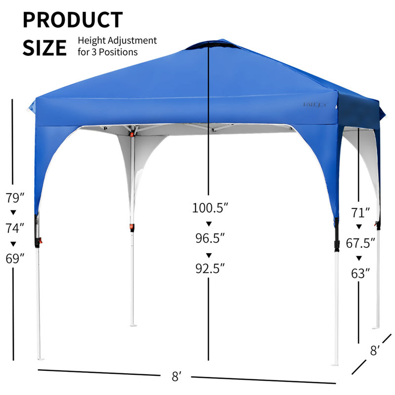 Auvent escamotable en acier, Bleu, 8 pi L 8 pi. D