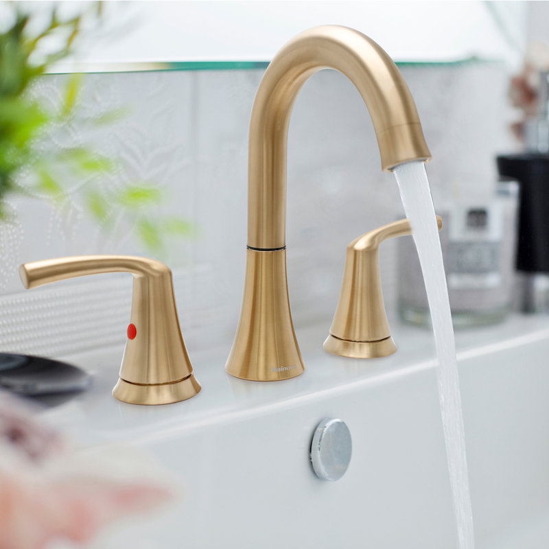 Widespread 2-handle Bathroom Faucet with Drain Assembly, Gold